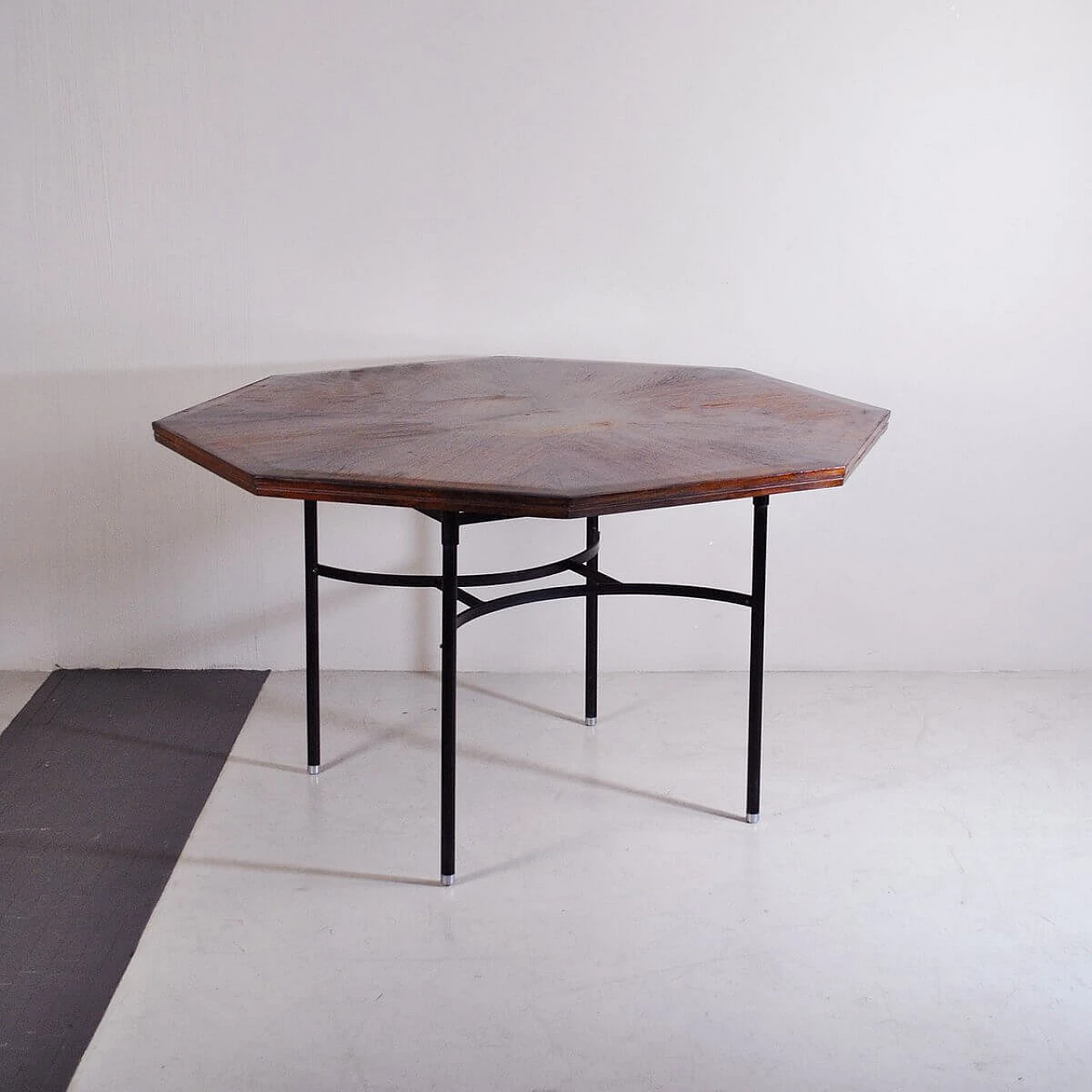 Octagonal inlaid teak and tubular metal table, 1960s 1376855