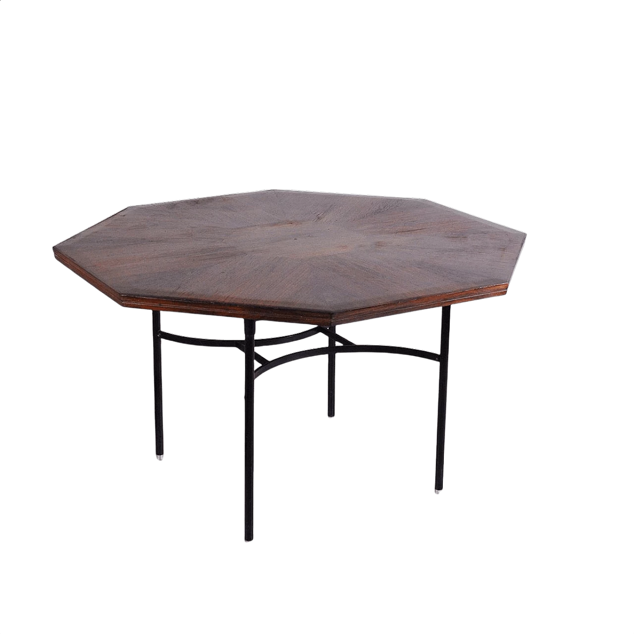 Octagonal inlaid teak and tubular metal table, 1960s 1376863