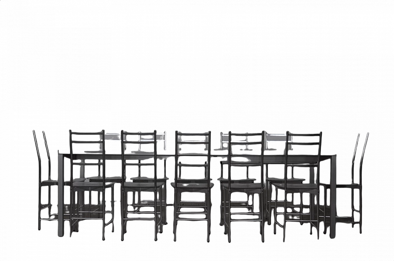 Tavolo Bagutta e 12 sedie in alluminio di Opera Design per Ycami, anni '80 1376892