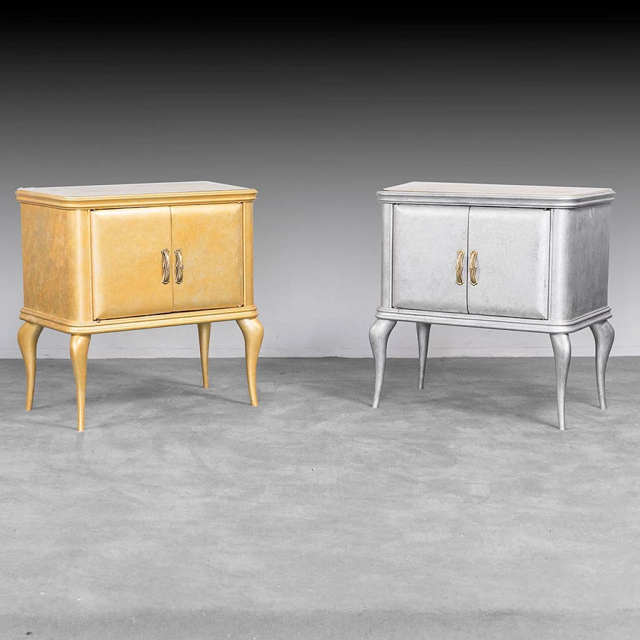 Pair of wooden bedside tables with glass top, 1950s 1377046