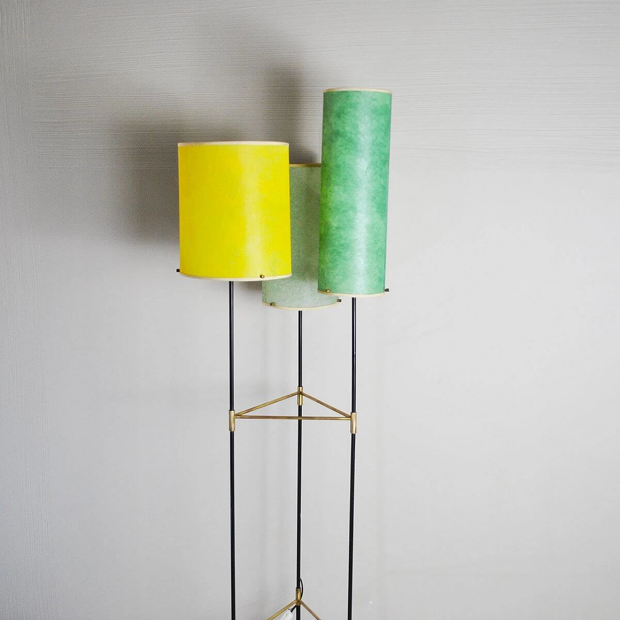 Black metal and brass floor lamp, 1950s 1377247