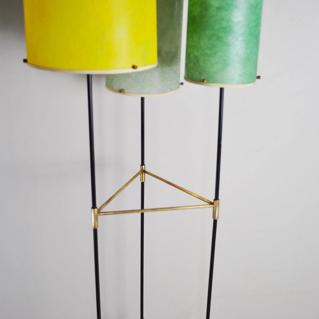 Black metal and brass floor lamp, 1950s 1377248