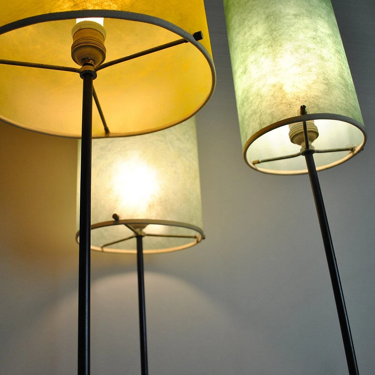 Black metal and brass floor lamp, 1950s 1377249