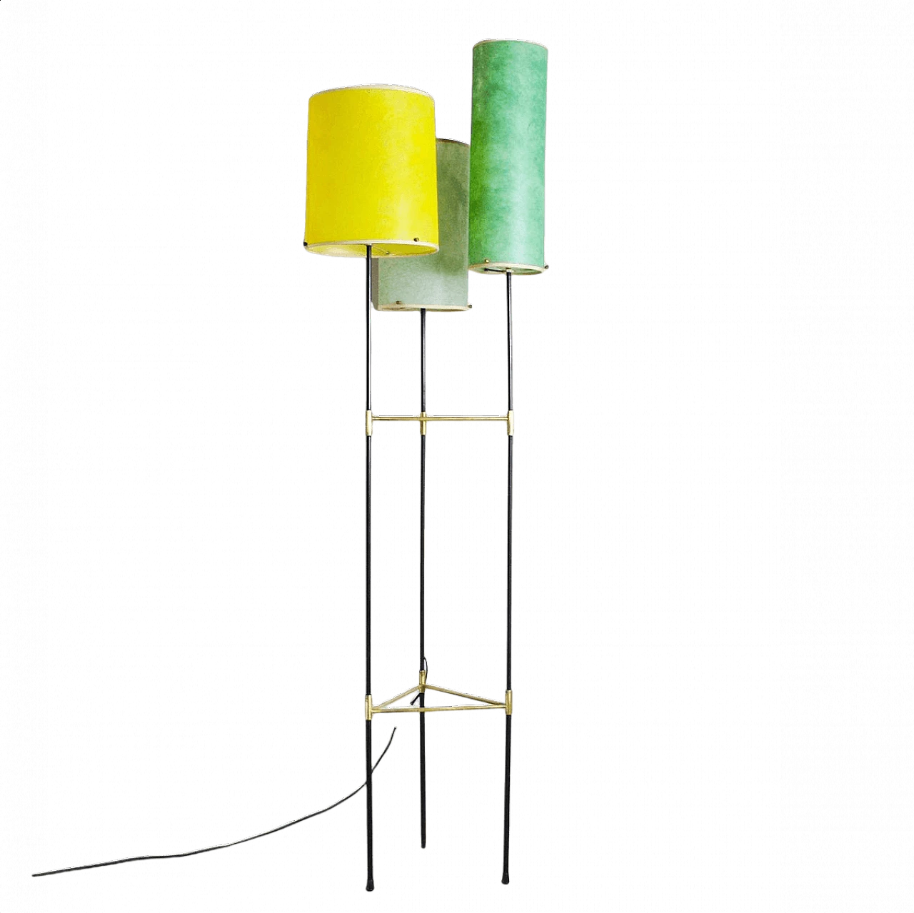 Black metal and brass floor lamp, 1950s 1377252