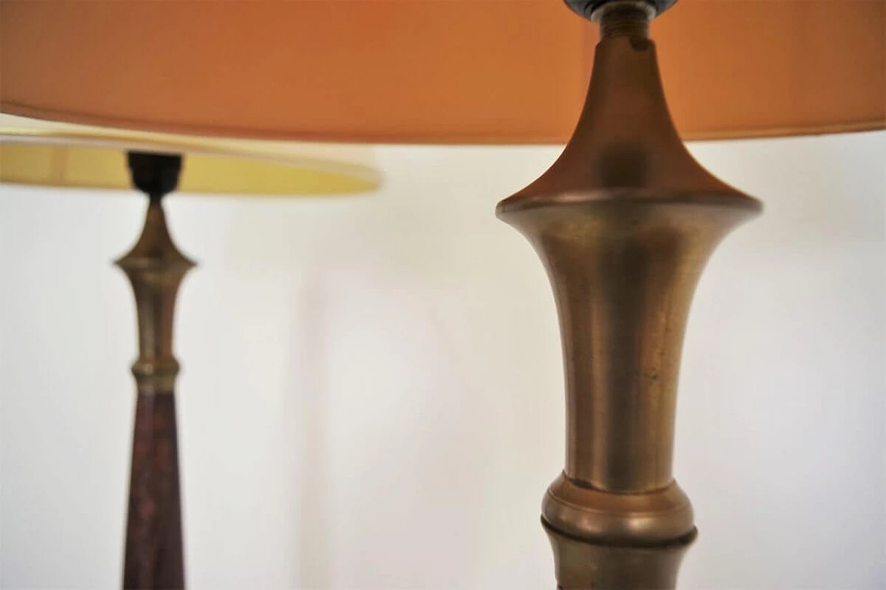 Pair of Hats lamps in mahogany, brass and cotton, 1950s 1377394