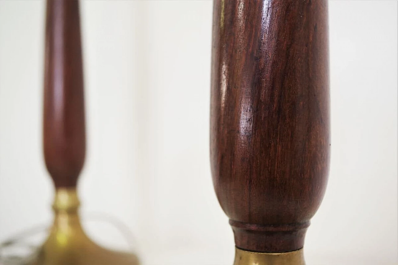 Pair of Hats lamps in mahogany, brass and cotton, 1950s 1377398
