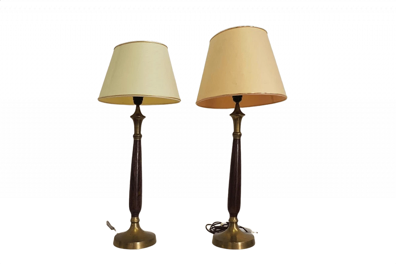 Pair of Hats lamps in mahogany, brass and cotton, 1950s 1377411