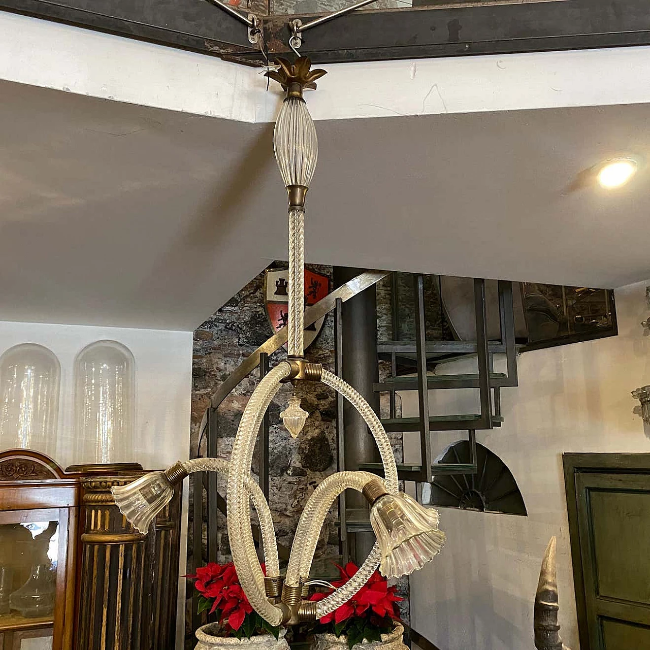 Lampadario in vetro di Murano e ottone di Barovier, anni '50 1377528