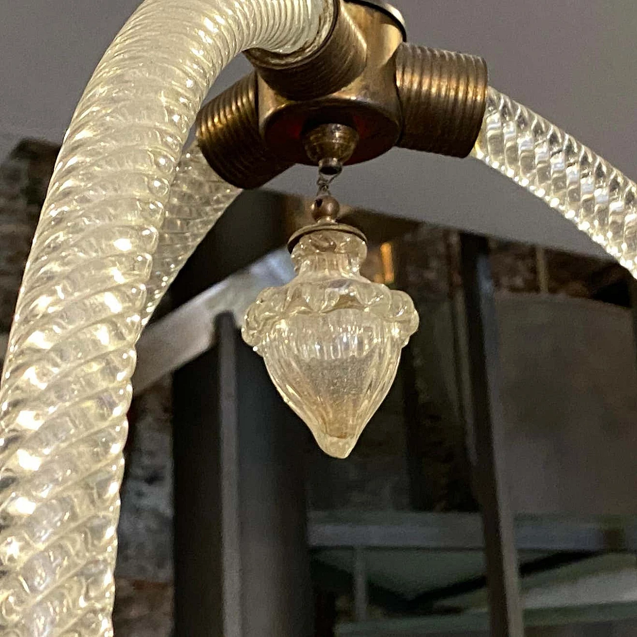 Lampadario in vetro di Murano e ottone di Barovier, anni '50 1377529