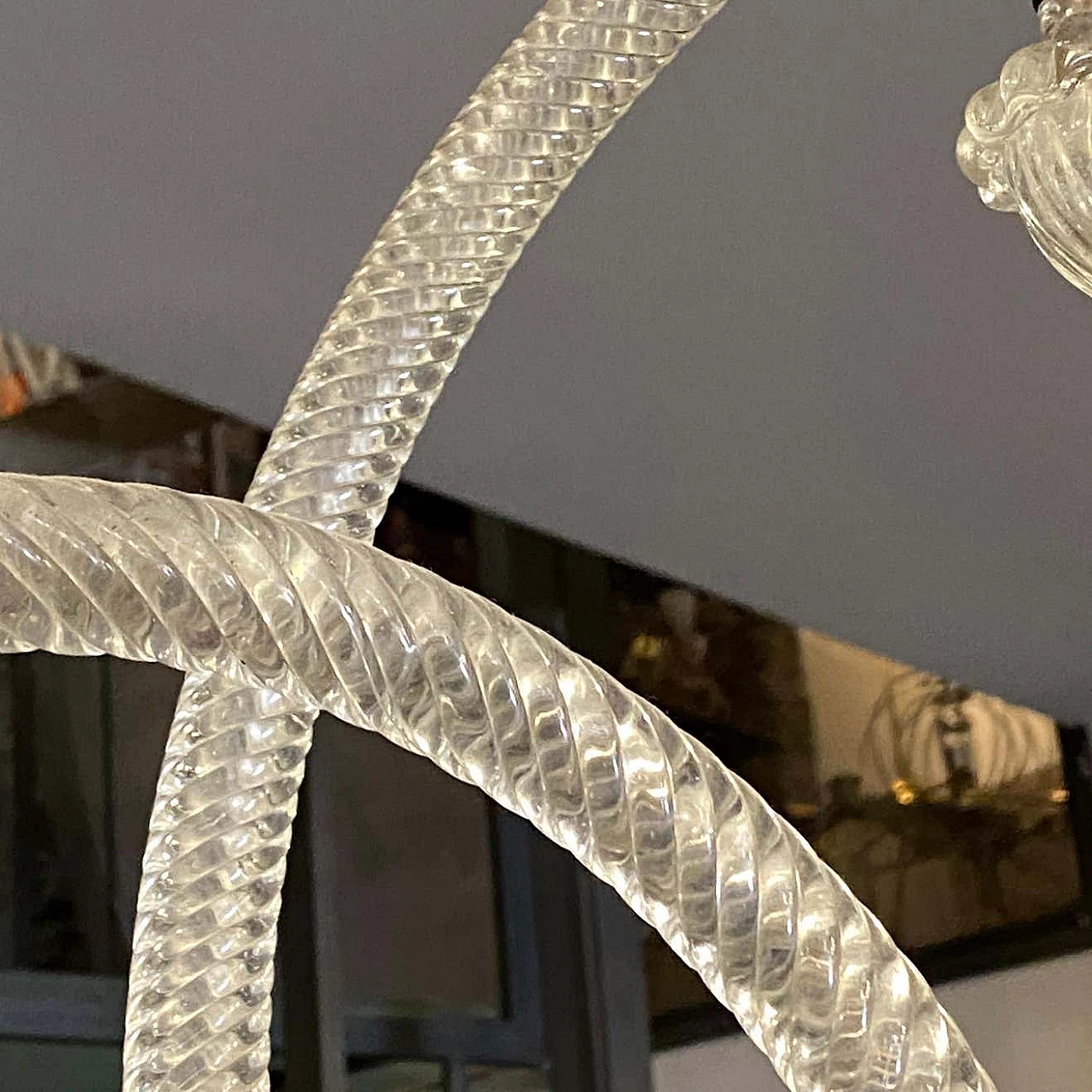 Lampadario in vetro di Murano e ottone di Barovier, anni '50 1377530