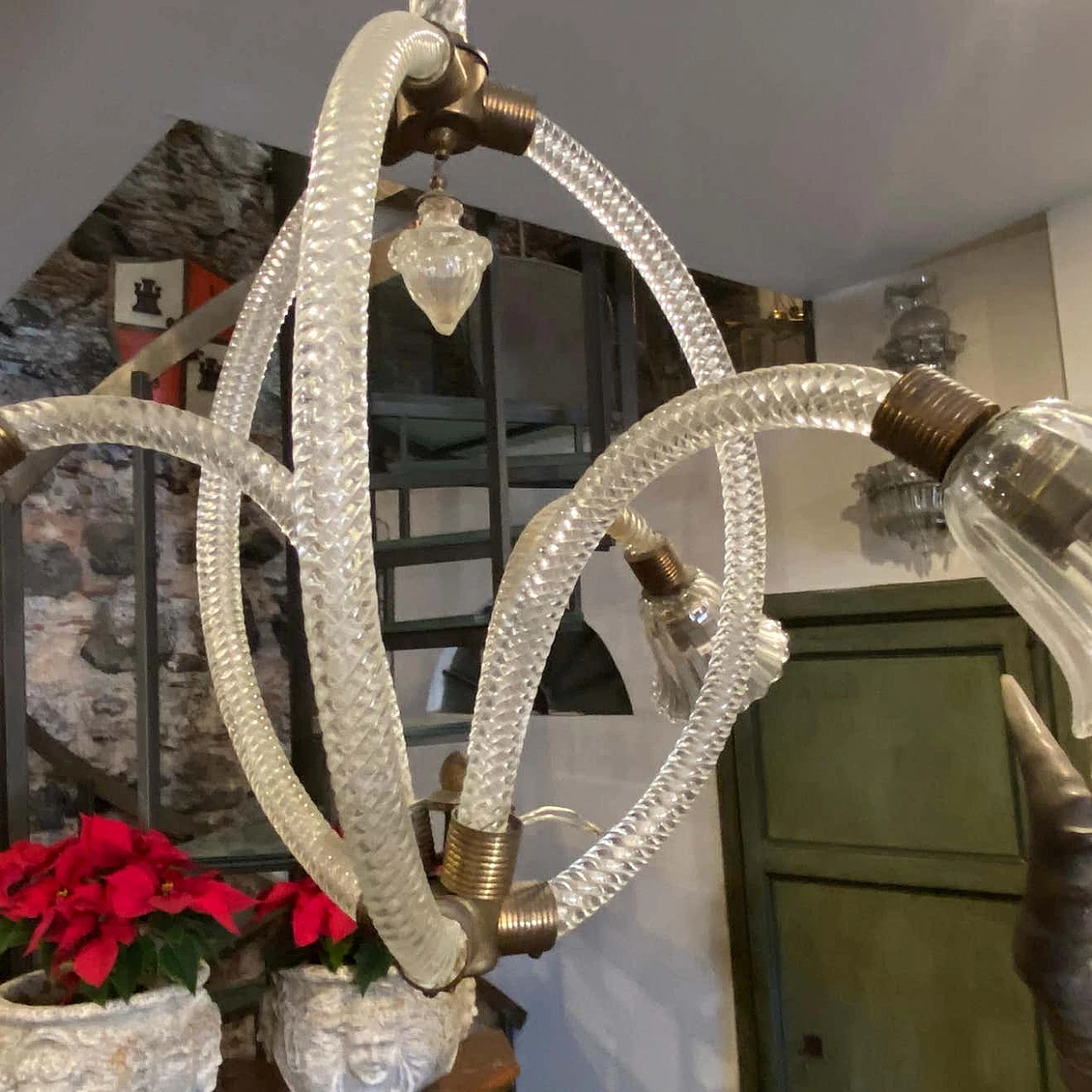 Lampadario in vetro di Murano e ottone di Barovier, anni '50 1377532