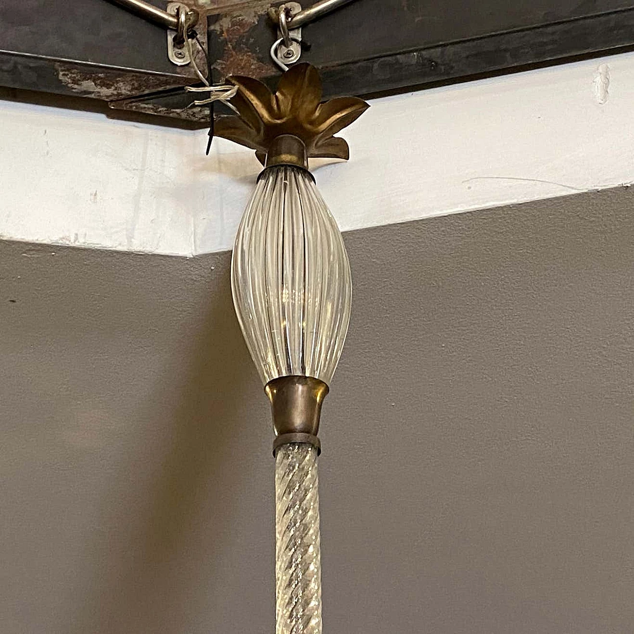 Lampadario in vetro di Murano e ottone di Barovier, anni '50 1377534
