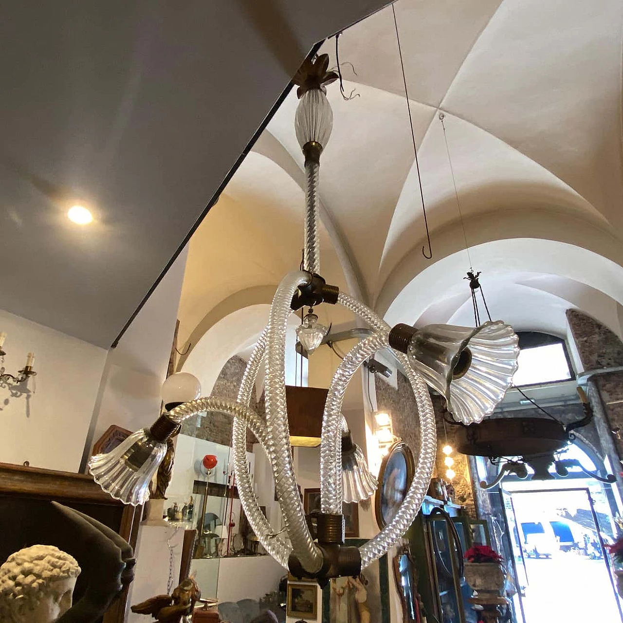 Lampadario in vetro di Murano e ottone di Barovier, anni '50 1377537