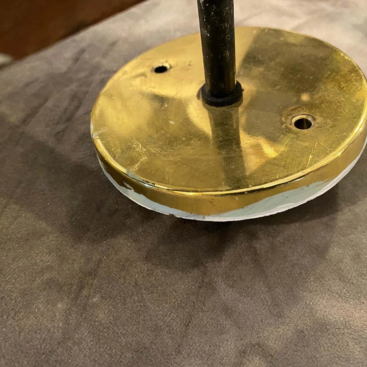 A pair of brass, teak and glass wall lamps in the Stilnovo style, 1950s 1377574