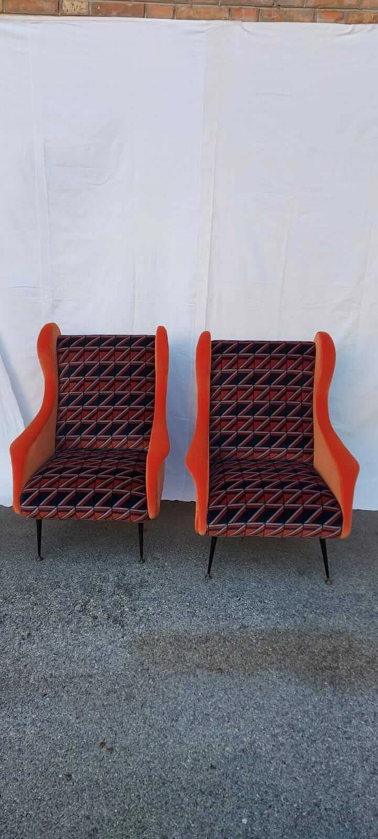 Pair of multicoloured velvet armchairs, 1960s 1377718