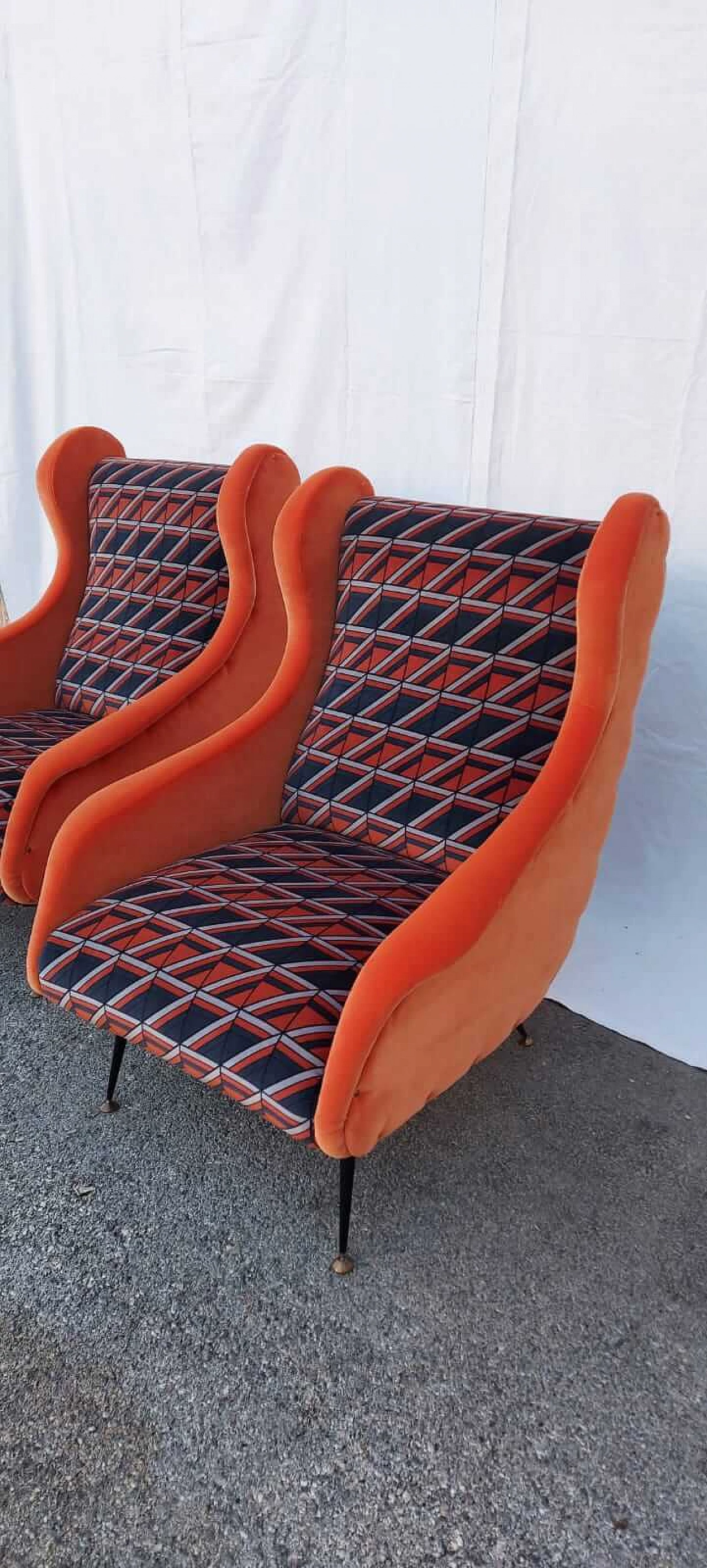 Pair of multicoloured velvet armchairs, 1960s 1377722