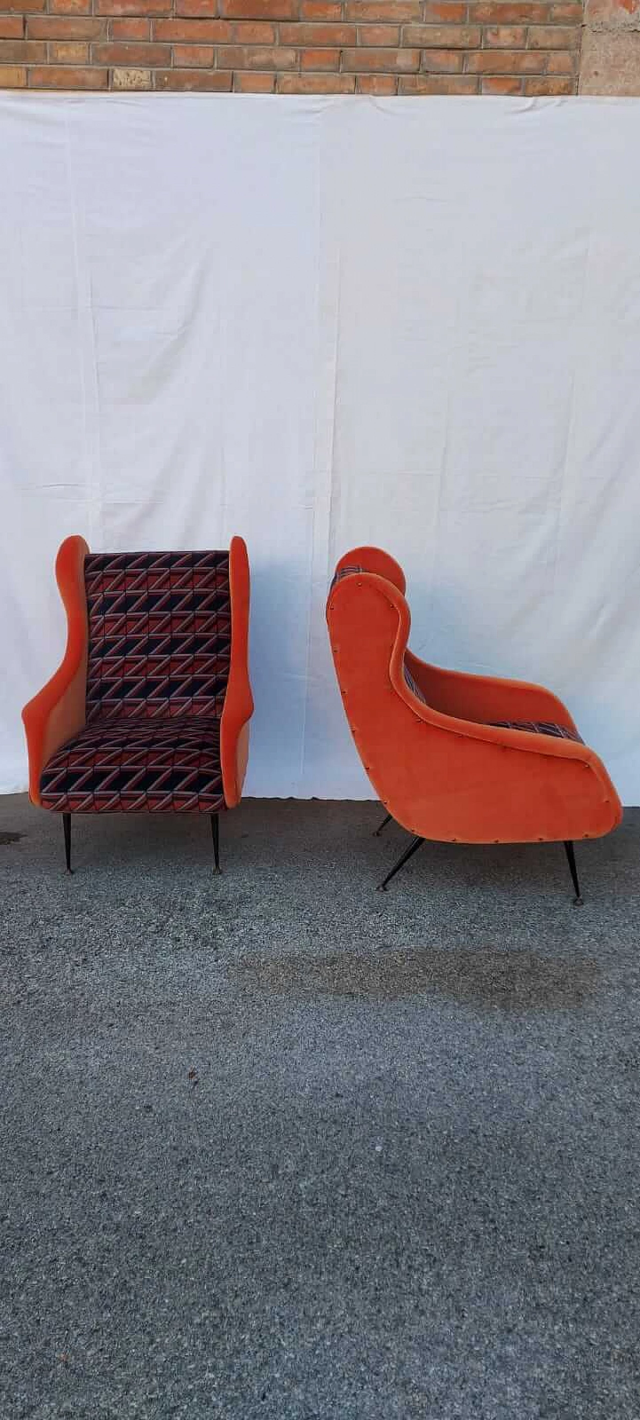 Pair of multicoloured velvet armchairs, 1960s 1377723