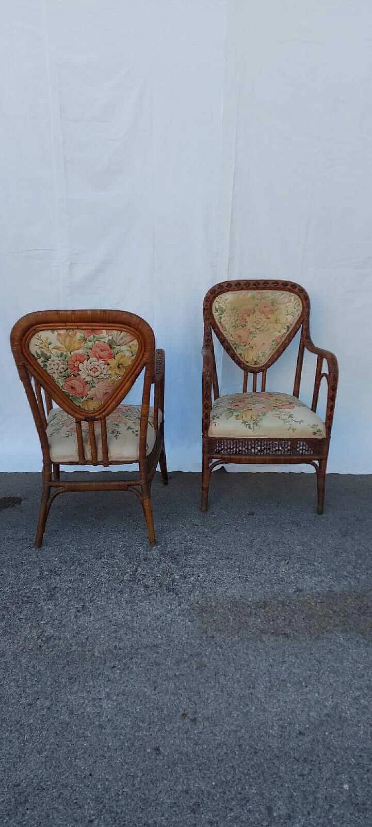 Pair of wicker and fabric armchairs by Magazzini Marchesini, 1950s 1377742