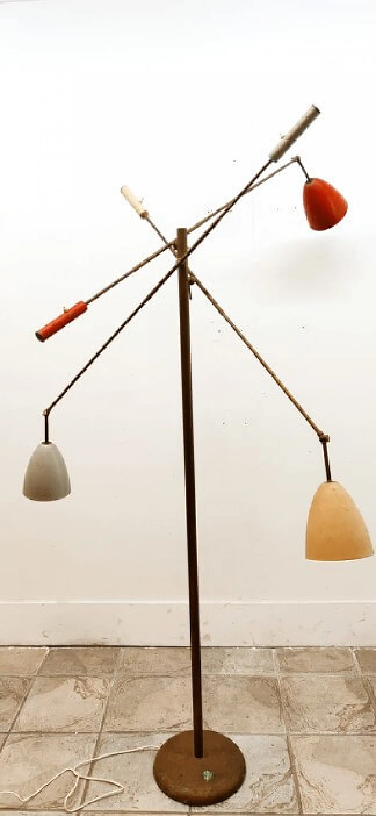 3 Light adjustable brass floor lamp, 1950s 1377752