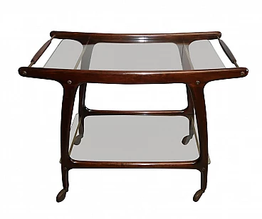 Wooden and brass trolley with glass shelves, 1960s