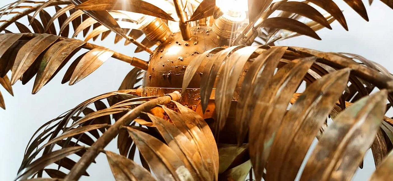 Lampada da terra a forma di palma in ottone, anni '70 1377853