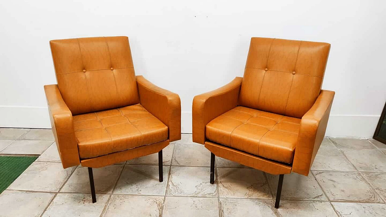 Pair of armchairs with brown fabric, 1960s 1377900