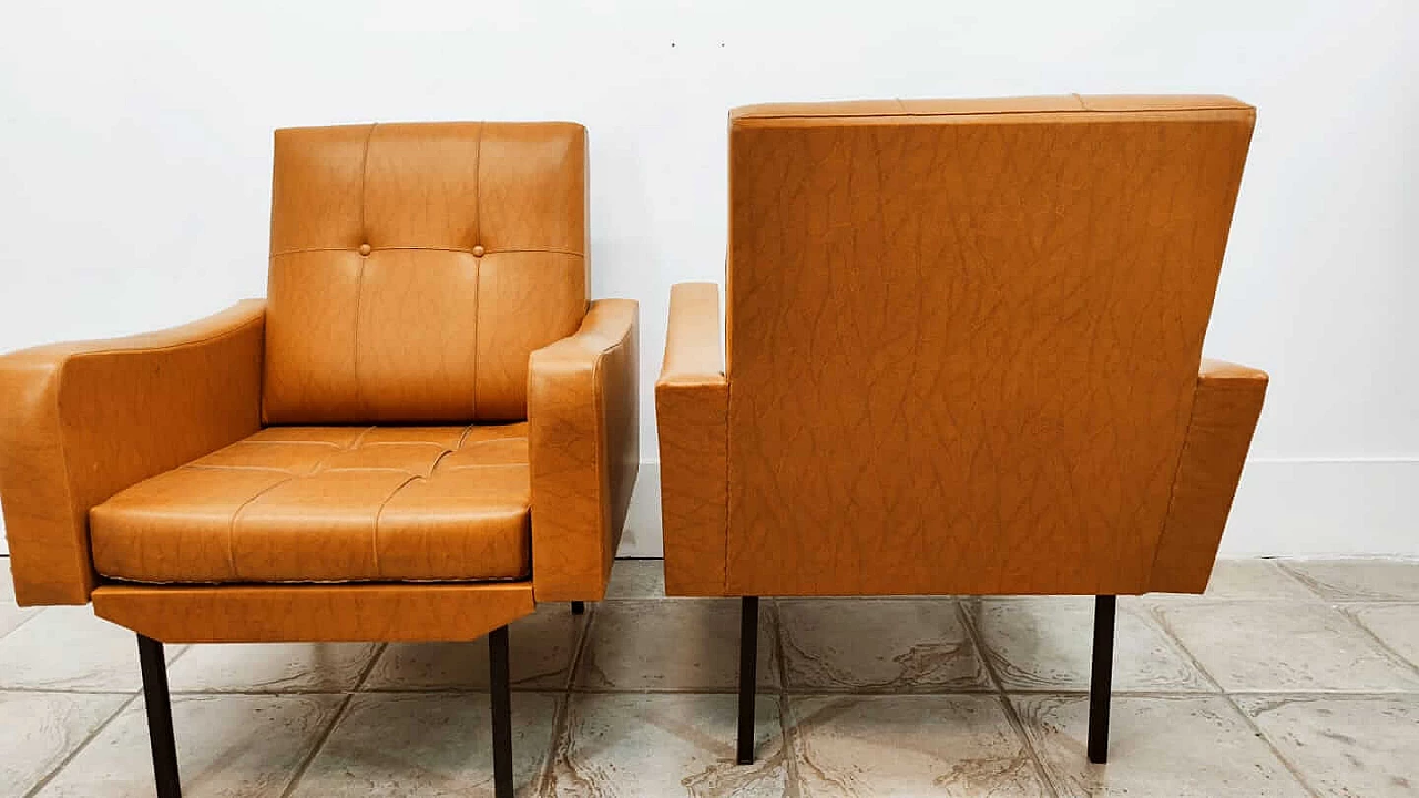 Pair of armchairs with brown fabric, 1960s 1377901