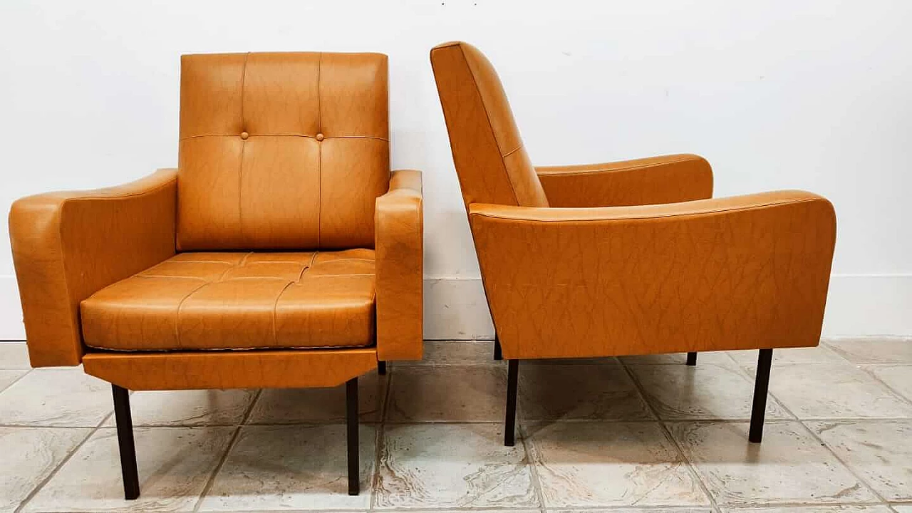 Pair of armchairs with brown fabric, 1960s 1377903