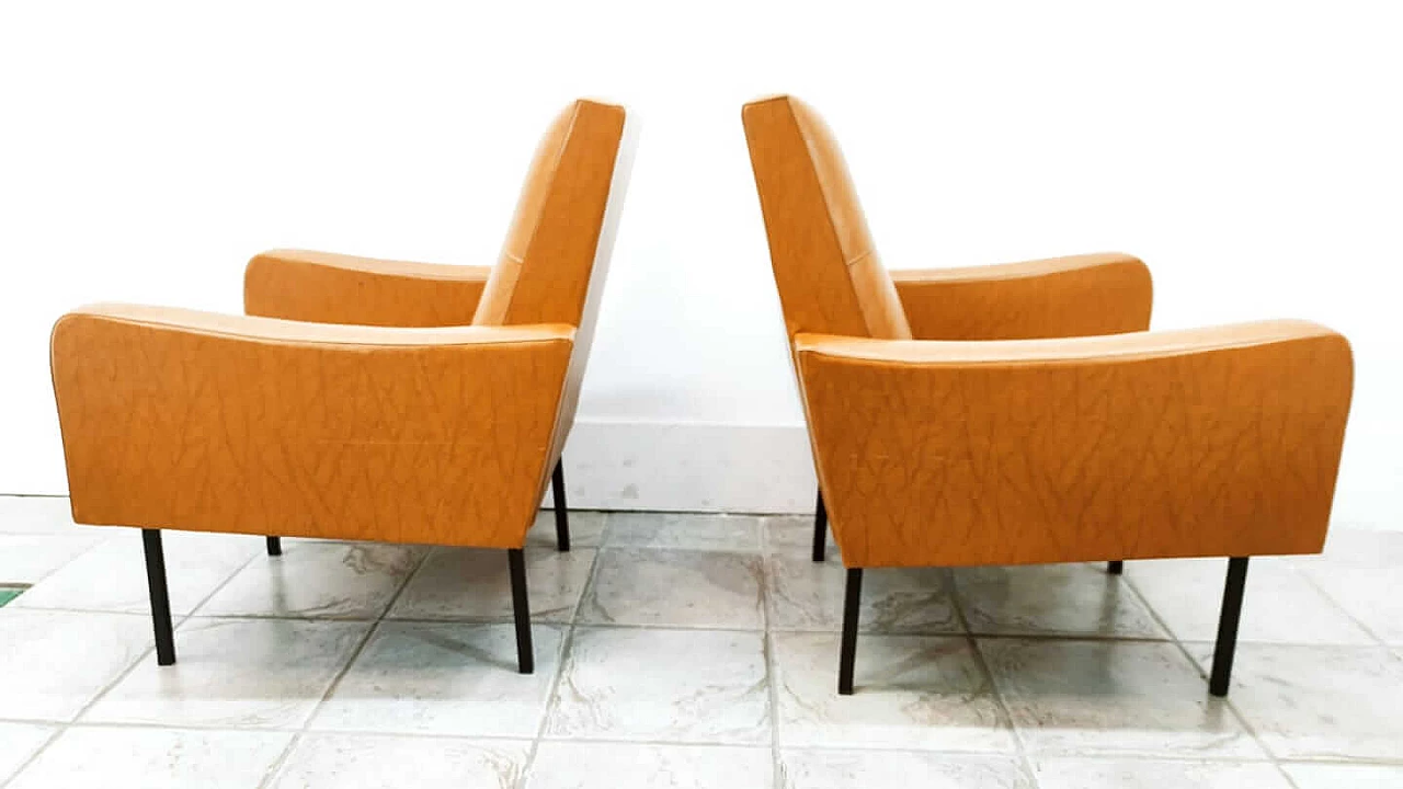 Pair of armchairs with brown fabric, 1960s 1377905