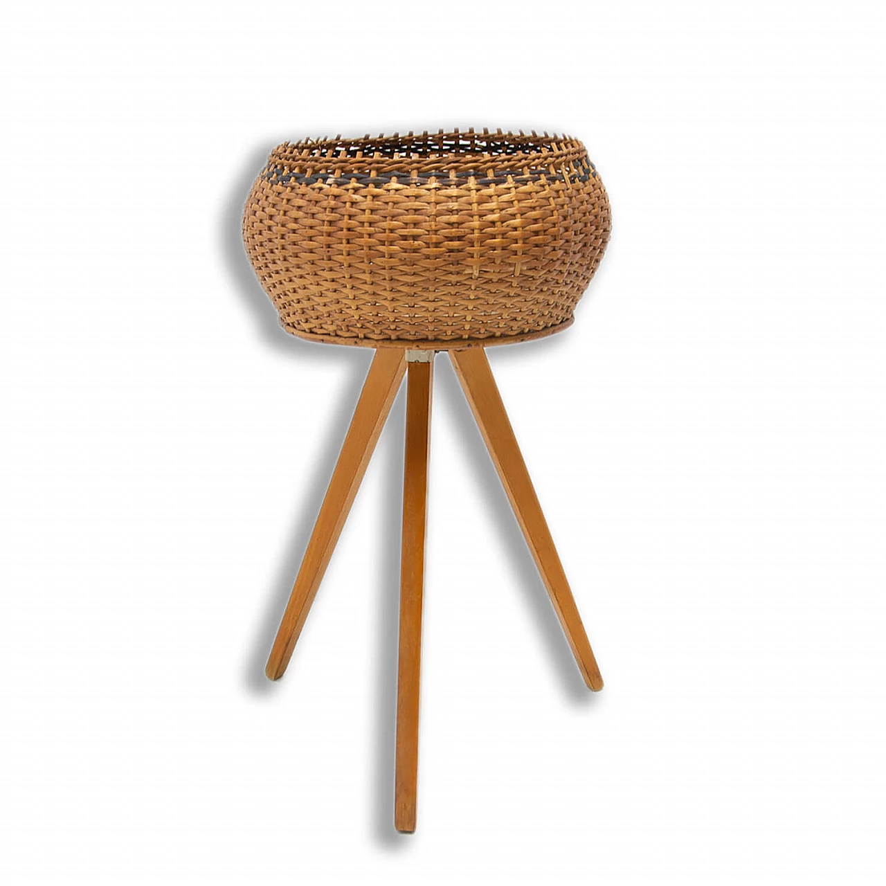 Wicker and beech planter, 1960s 1378192