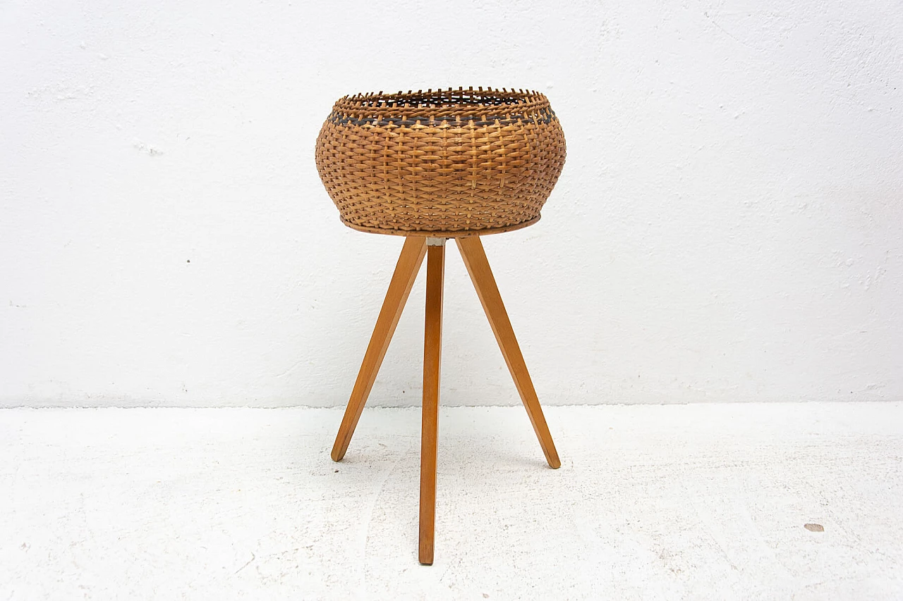 Wicker and beech planter, 1960s 1378193