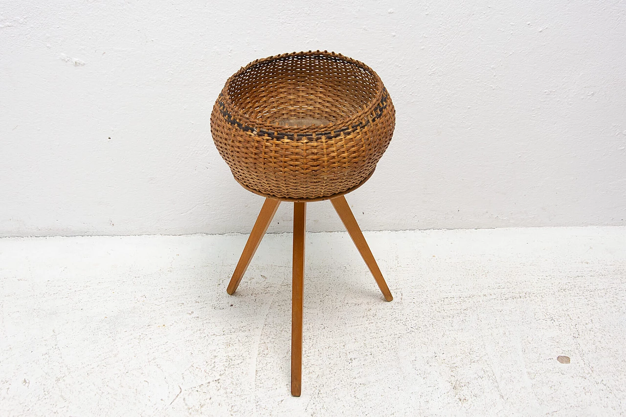 Wicker and beech planter, 1960s 1378195