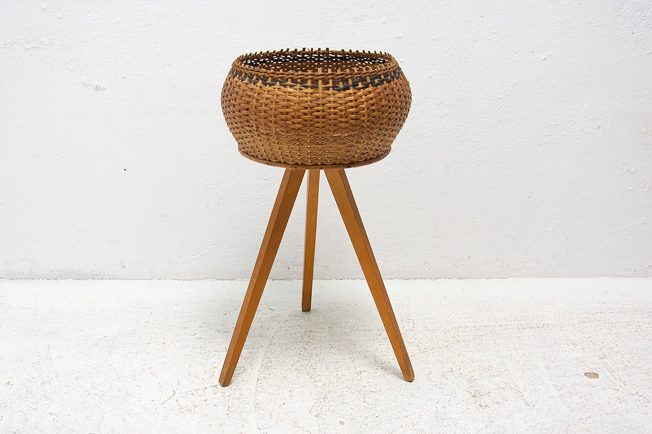 Wicker and beech planter, 1960s 1378197