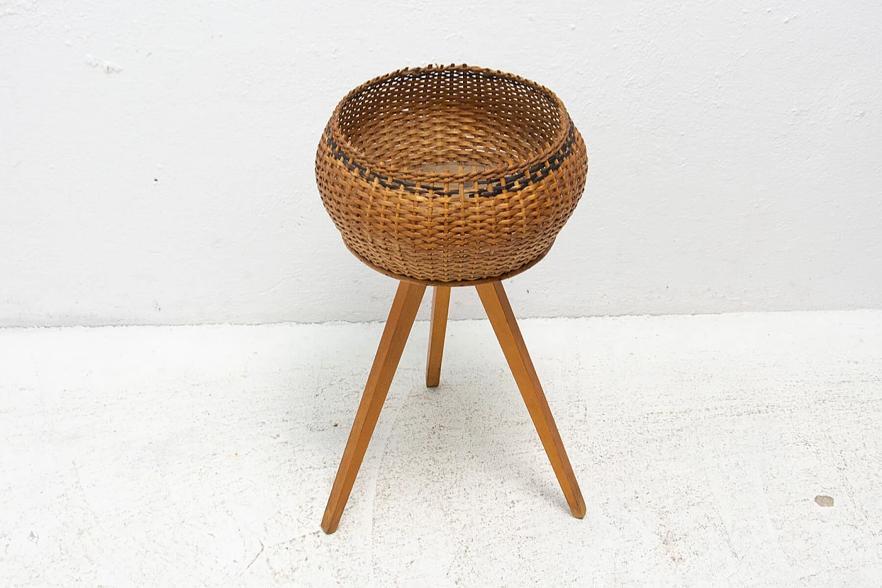Wicker and beech planter, 1960s 1378199