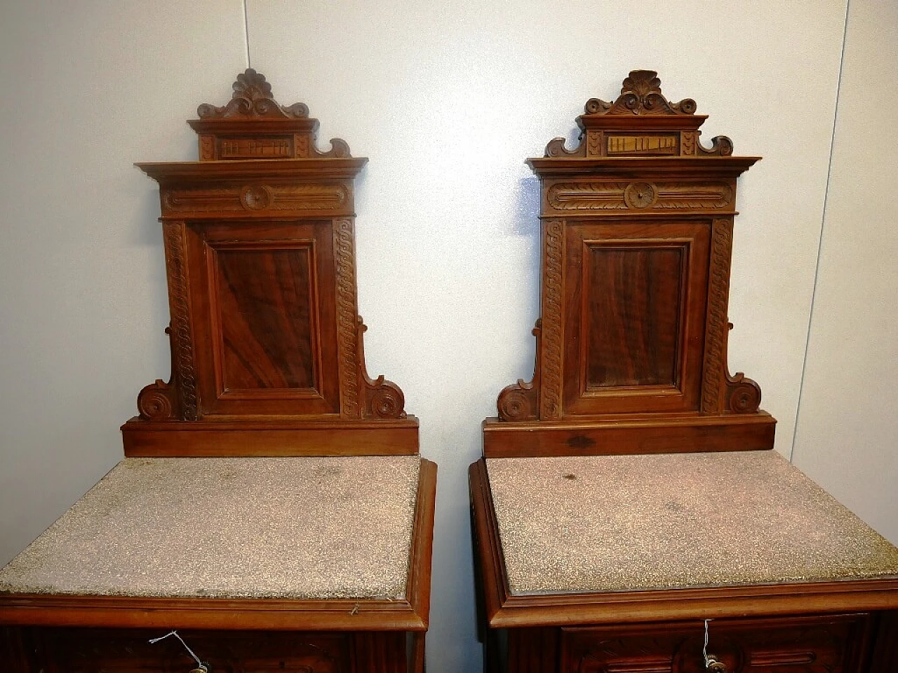 Pair of walnut bedside tables with grit top, early 20th century 1378224