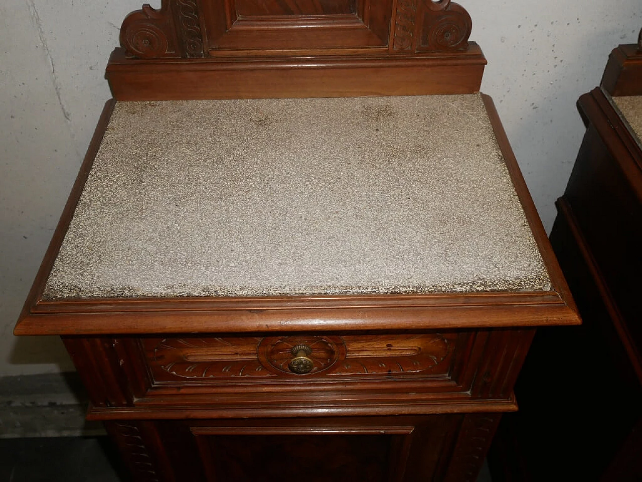 Pair of walnut bedside tables with grit top, early 20th century 1378226