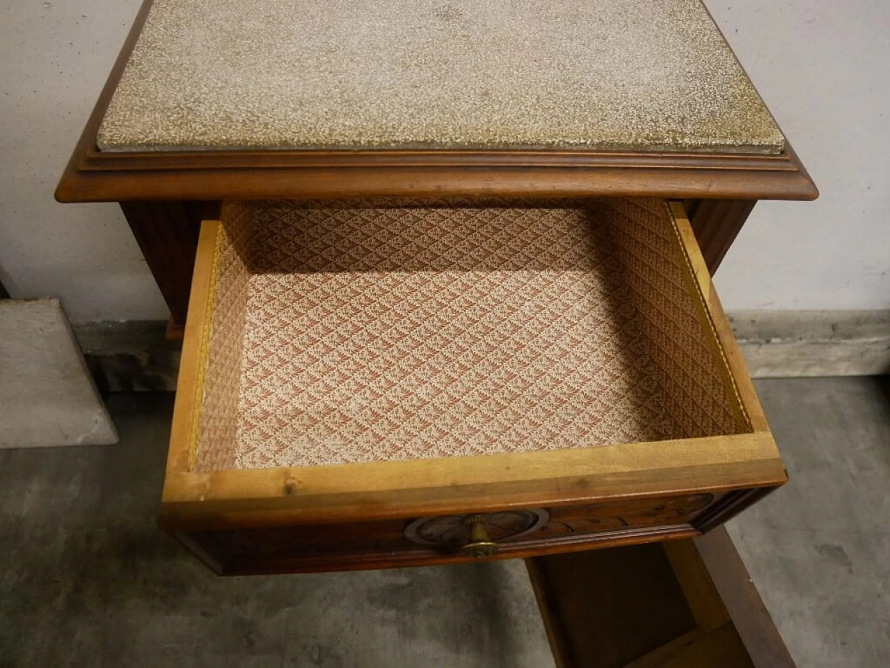 Pair of walnut bedside tables with grit top, early 20th century 1378227