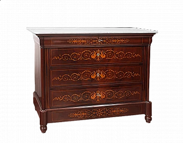 French Charles X chest of drawers in mahogany with maple inlay, 19th century