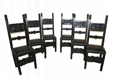 6 Renaissance-style chairs in black-stained wood, 1930s