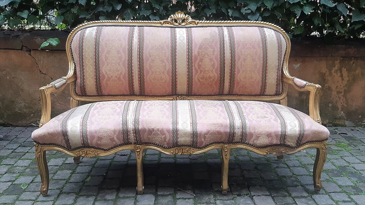 Sofa and two armchairs in gilded wood, 19th century 1378541