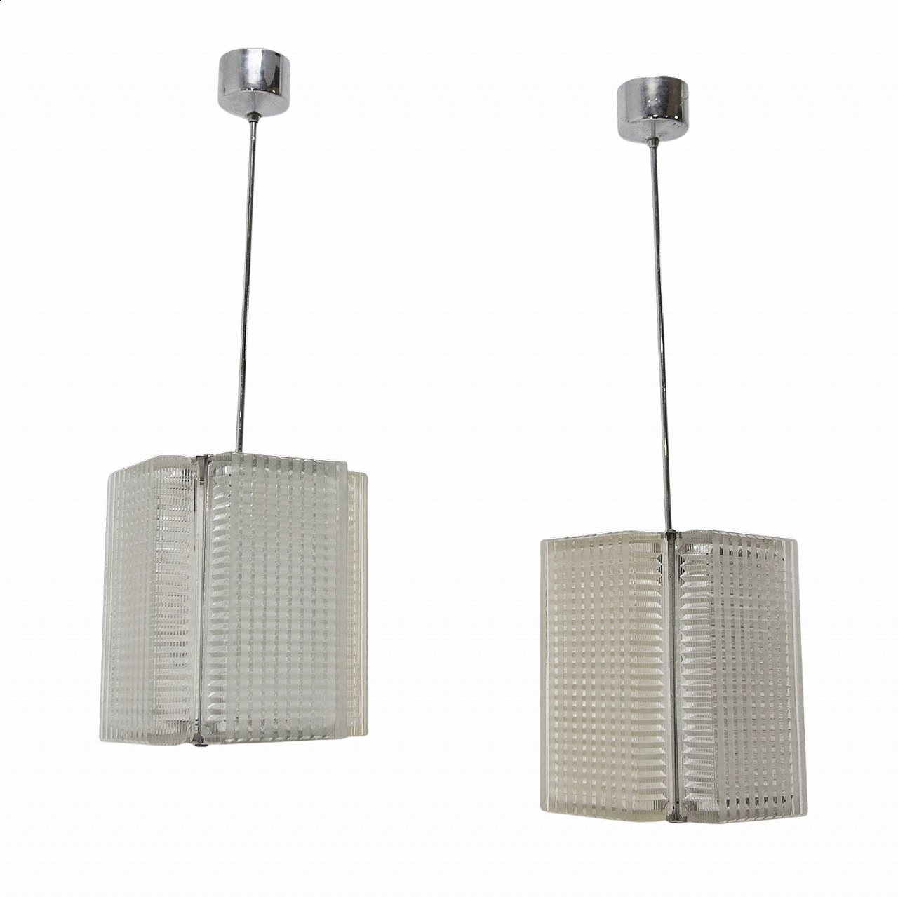 Coppia di pendenti in vetro pressato per Napako, anni '70 1378826