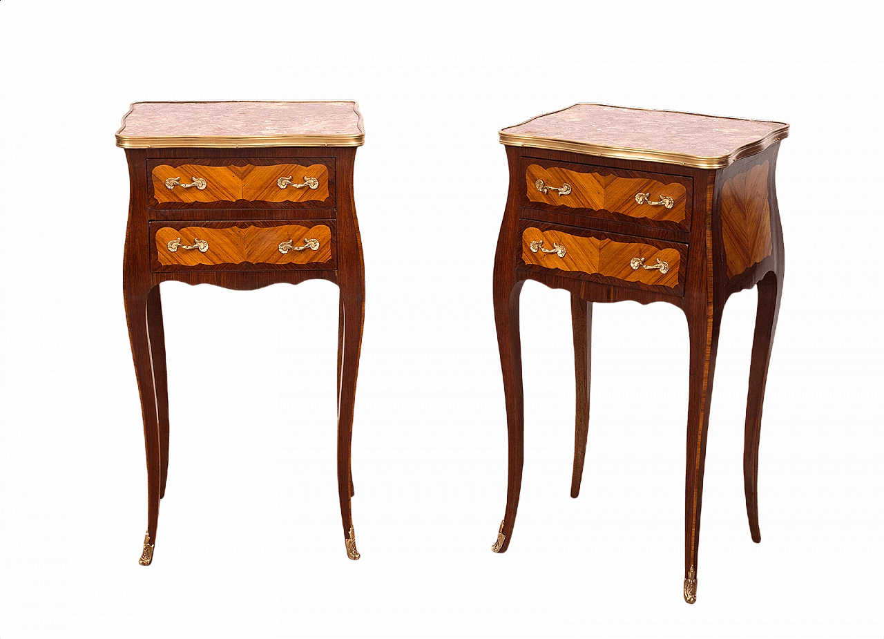 Pair of French bedside tables in exotic woods, '900 1378953