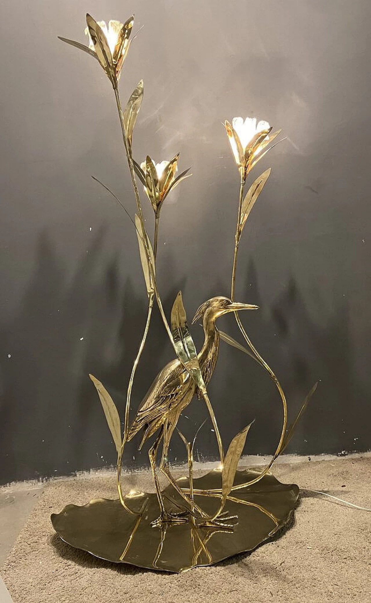 Brass lamp with heron by A. Freda for Cittone Oggi, 1970s 1379161