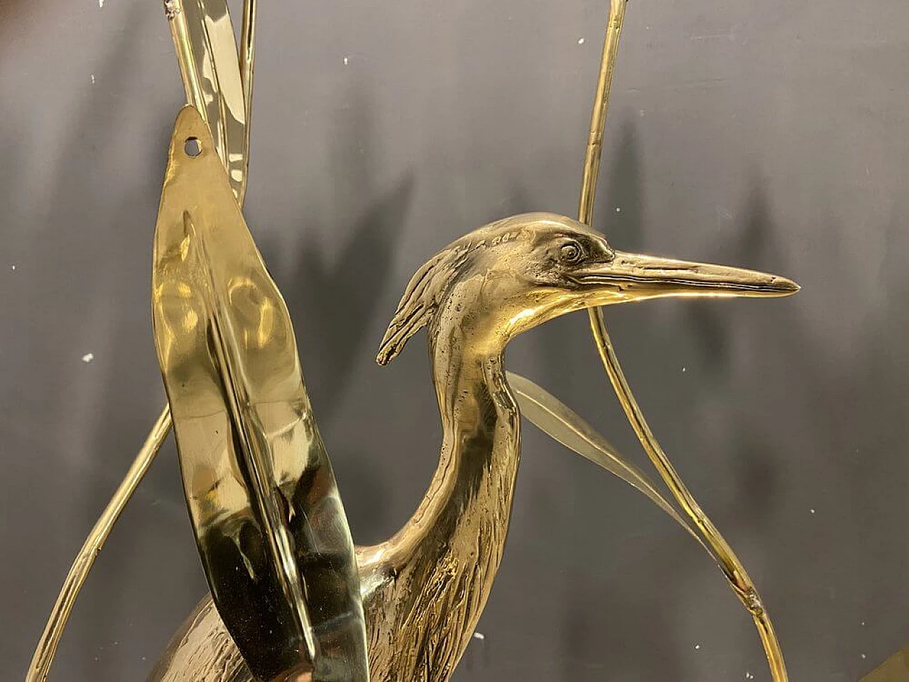Brass lamp with heron by A. Freda for Cittone Oggi, 1970s 1379165