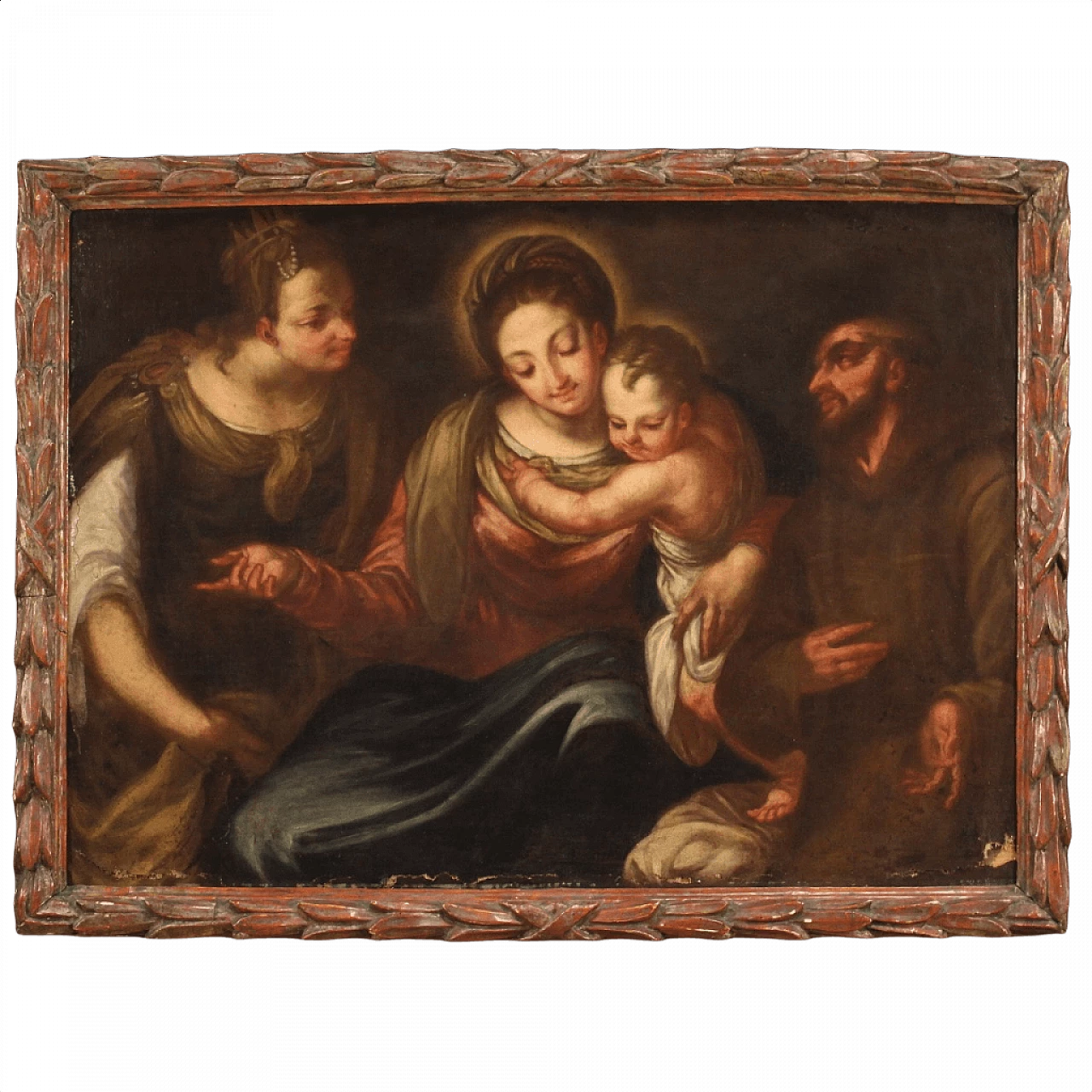 Madonna con bambino e santi, dipinto italiano olio su tela, '700 1379214