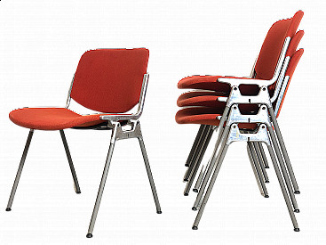 4 Orange DSC 106 chairs by Giancarlo Piretti for Anonima Castelli, 1965