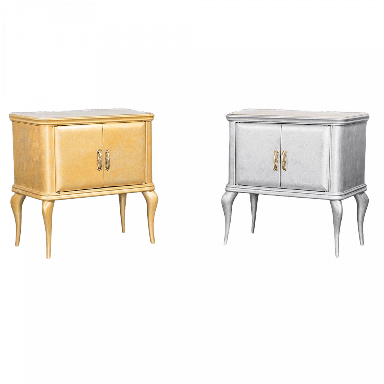 Pair of wooden bedside tables with glass top, 1950s 1379597