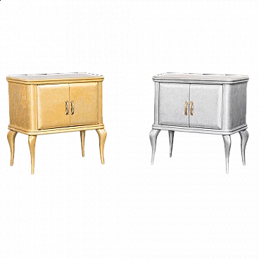 Pair of wooden bedside tables with glass top, 1950s