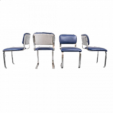 4 Ecoleather and velvet chairs, 1970s