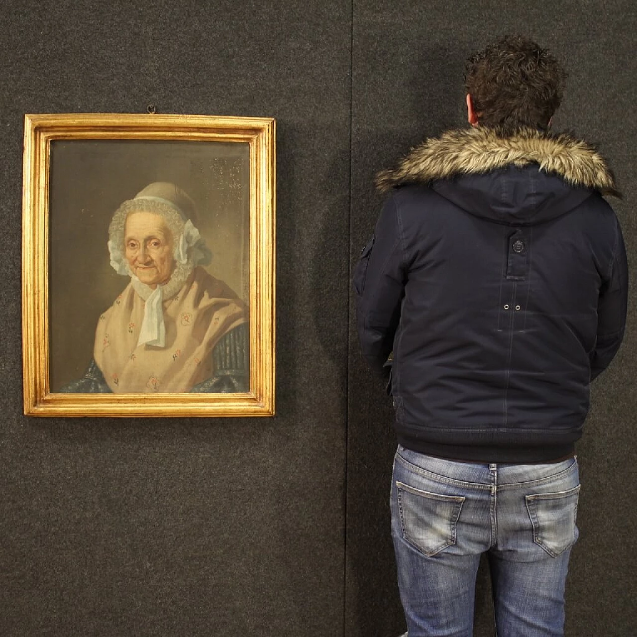 Ritratto di donna anziana, dipinto italiano olio su tela, '800 1379618